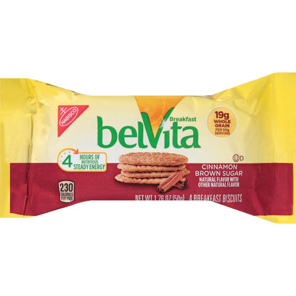 belVita Breakfast Biscuits - Individually Wrapped, Hydrogenated Oil-free, No Artificial Flavor, Sweetener-free - Brown Sugar - 1.76 oz - 8 / Box