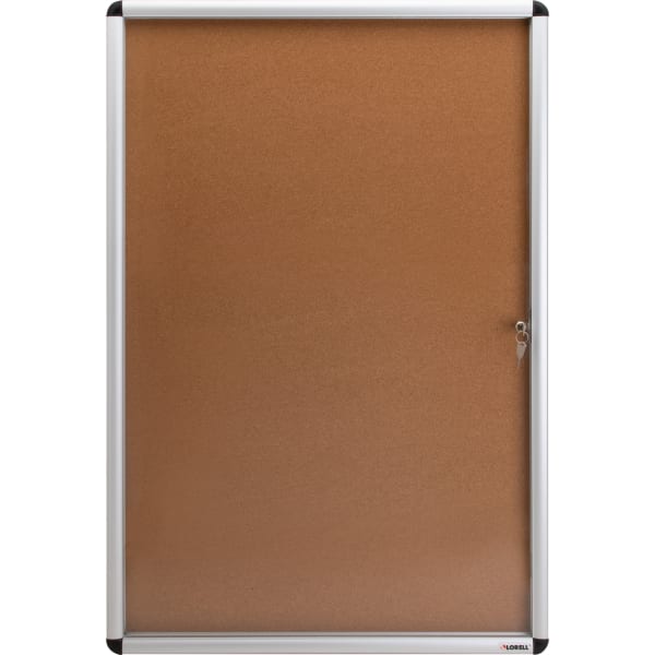 Lorell Enclosed Cork Bulletin Board, 36in x 24in, Silver Aluminum Frame