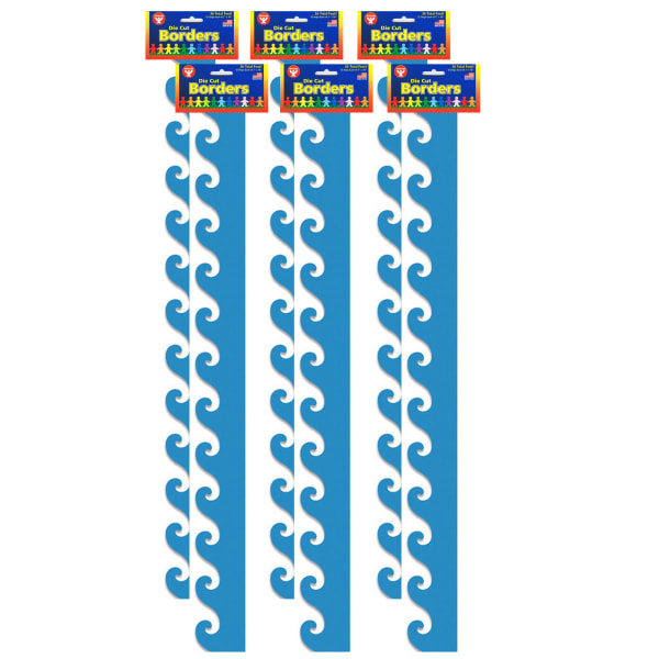 Hygloss Classroom Borders, Blue Waves Mighty Brights, 12 Borders Per Pack, Set Of 6 Packs