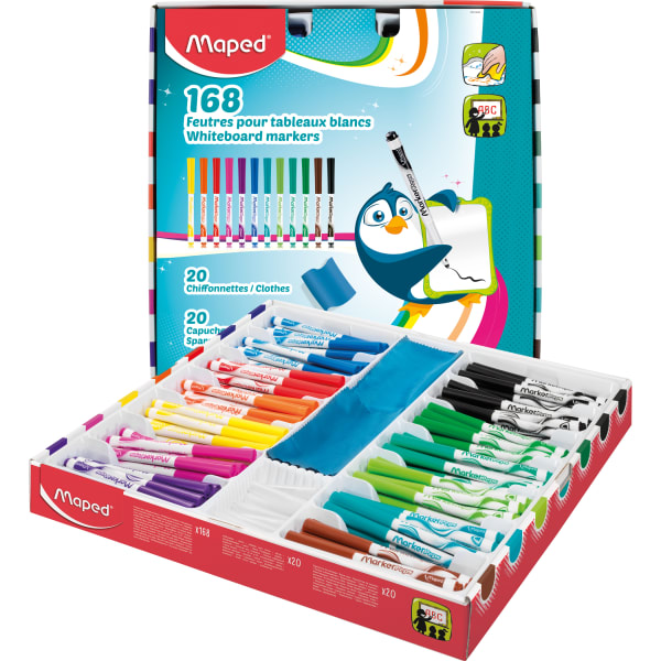 Maped Marker"Peps Dry-Erase Markers School Pack, Fine Tip, Assorted Colors, Pack Of 168 Markers