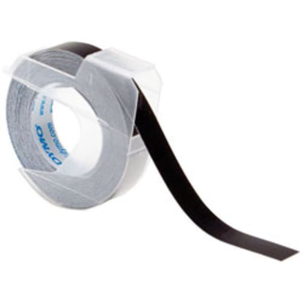 DYMO 5201-09 Embossed Vinyl Labeling Tape, 0.38in x 9.8ft, Glossy Black