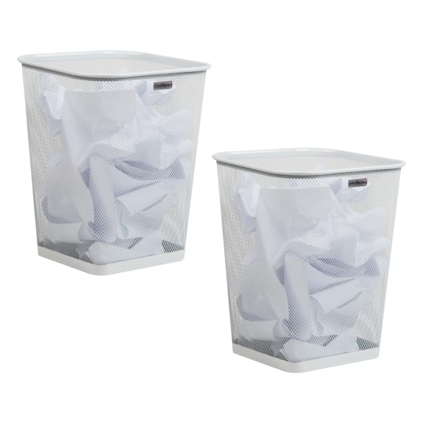 Mind Reader Metal Trash Can Square Waste Paper Basket, 12 1/4inH x 9 3/4inW x 9 3/4inD, White Set of 2