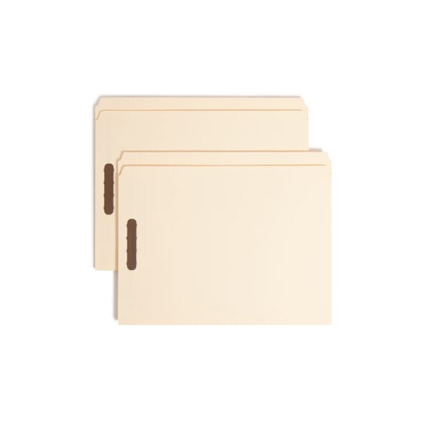 Smead Manila Reinforced Tab Fastener Folders With Two Fasteners, 1in Expansion, 8 1/2in x 11in, Letter, Manila, Box of 50