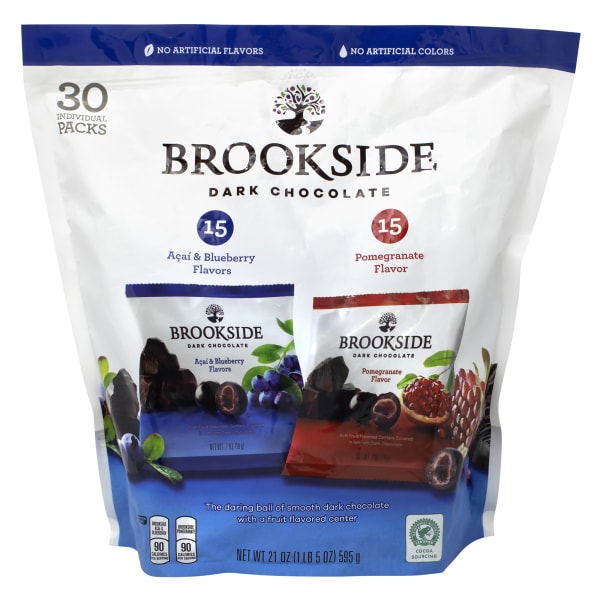 Brookside Fruit & Dark Chocolate Packs, Acai And Blueberry/Pomegranate, 0.7 Oz, Bag Of 30 Packs