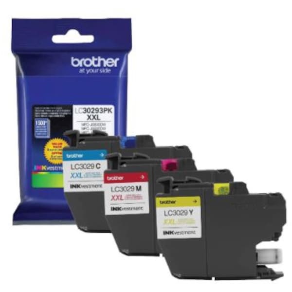 Brother LC3029 Cyan; Magenta; Yellow Super-High-Yield Ink Cartridges, Pack Of 3, LC30293PK
