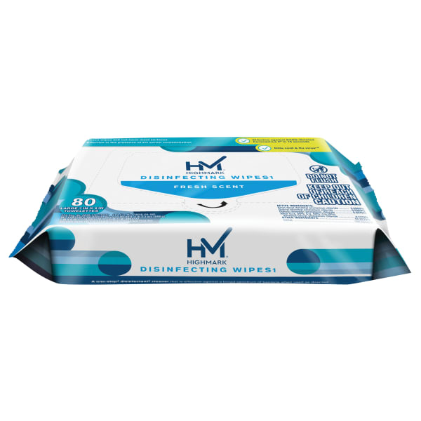 Highmark Disinfecting Wipes1, Flat Pack, White, 7in x 8in, 80 Wipes Per Pack,