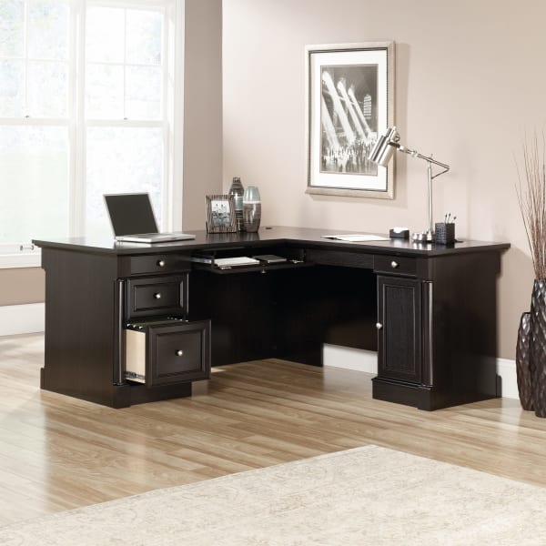 Sauder Palladia 66inW L-Shaped Corner Desk, Wind Oak