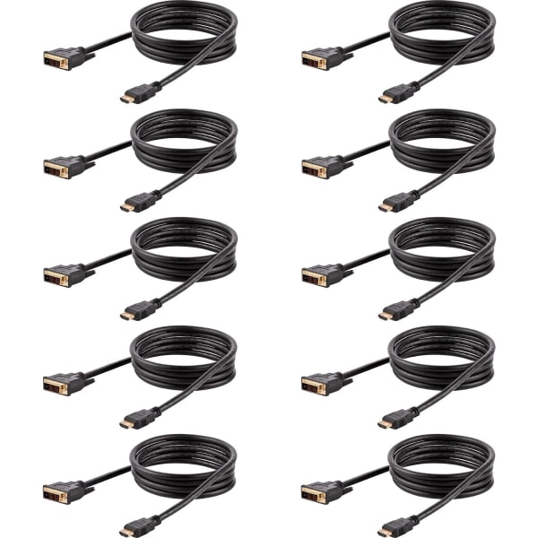 StarTech.com 6ft (1.8m) HDMI to DVI Cable, DVI-D to HDMI Display Cable (1920x1200p), 10 Pack, Black, HDMI to DV - HDMIDVIMM610PK