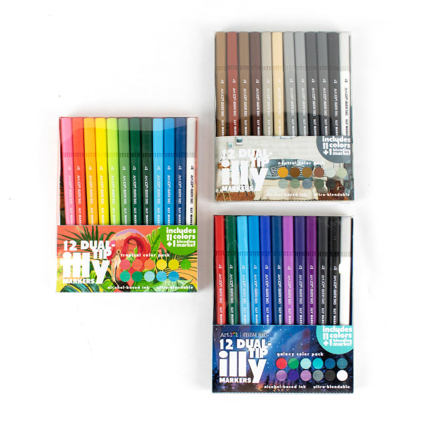 Art 101 Watercolor Brush Pens, Brush Point, 3 Packs, Black Barrels, Assorted Inks, Set Of 24 Pens