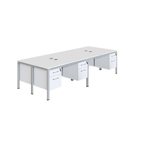 Boss Office Products Simple Systems Workstation Quad Desks With 4 Pedestals, 24inH x 66inW x 29-1/2inD, White