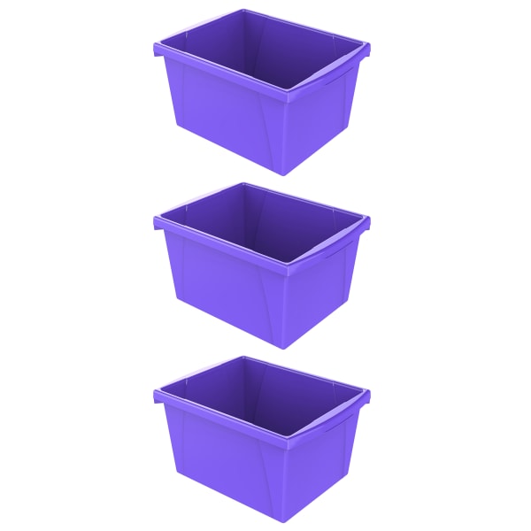 Storex Classroom Storage Bins, 4 Gallon, 7-15/16inH x 11-5/16inW x 13-5/8inD, Purple, Pack Of 3 Bins