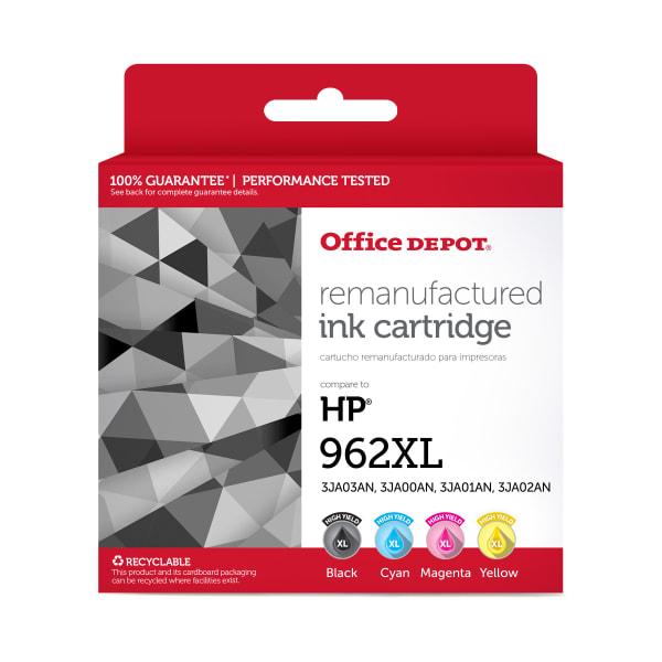 Office Depot Remanufactured Black; Cyan; Magenta; Yellow High-Yield Ink Cartridge Replacement For HP 962XL, Pack Of 4, OD962XLBCMY
