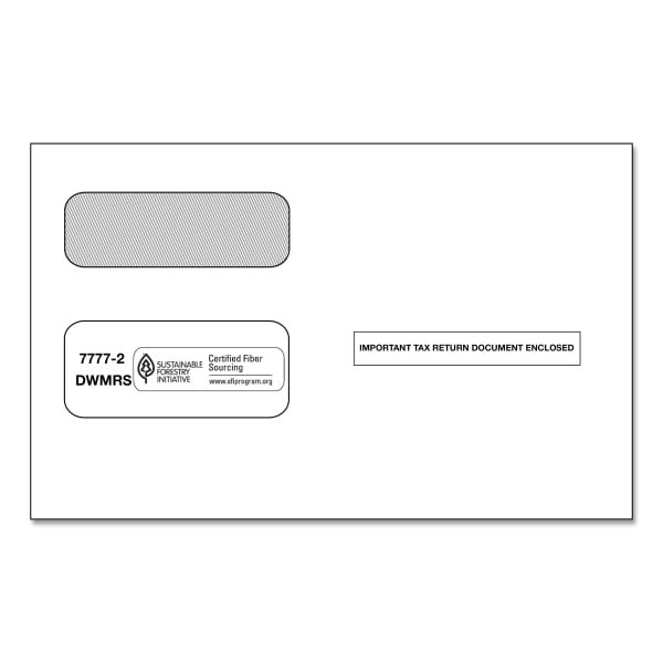 ComplyRight Double-Window Envelopes For 2-Up 1099 Tax Forms, 5-5/8in x 9in, Self-Seal, White, Pack Of 200 Envelopes