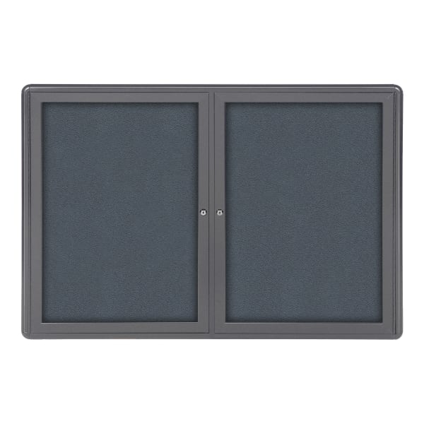 Ghent Ovation 2-Door Bulletin Board, Fabric, 34in x 47in, Gray, Gray Aluminum Frame