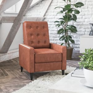 Flash Furniture Ezra Upholstered Button Tufted Push Back Recliner Cognac Brown PopularChairscom   
