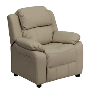 Flash Furniture Deluxe Padded Contemporary Vinyl Kids Recliner Accent Chair With Storage Arms Beige PopularChairscom   