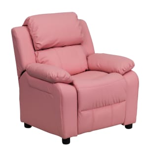 Flash Furniture Deluxe Padded Contemporary Vinyl Kids Recliner Accent Chair With Storage Arms Pink PopularChairscom   