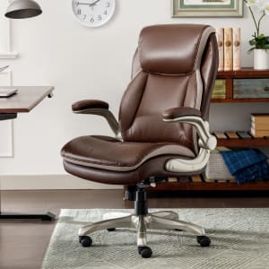 Serta Smart Layers Brinkley Ergonomic Bonded Leather High Back Executive Office Chair BrownSilver PopularChairscom   