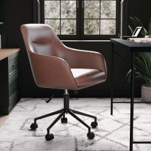 Martha Stewart Rayna Faux Leather Upholstered Mid-Back Office Task Chair, Saddle Brown/Oil-Rubbed Bronze