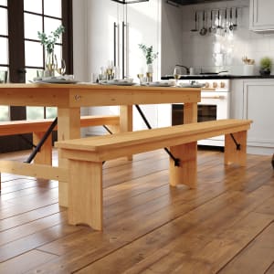 Flash Furniture HERCULES Series Folding Farm Bench, 17-3/4inH x 12inW x 96inD, Light Natural