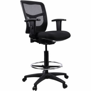 Lorell Ratchet Ergonomic Mesh/Fabric Mid-Back Drafting Stool, Black