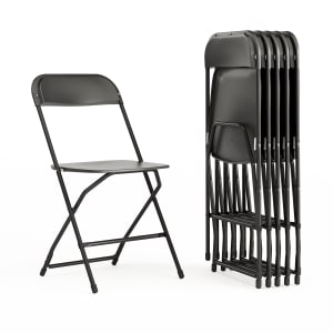 Flash Furniture Hercules Series Plastic Folding Chairs, Black, Set Of 6 Chairs