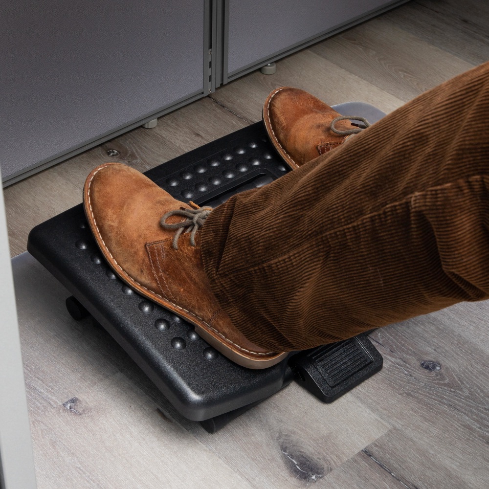 Mind Reader Anchor Collection Adjustable Ergonomic Foot Rest with Massage Rollers 6 34inH x 13inW x 18inD Black PopularChairscom   