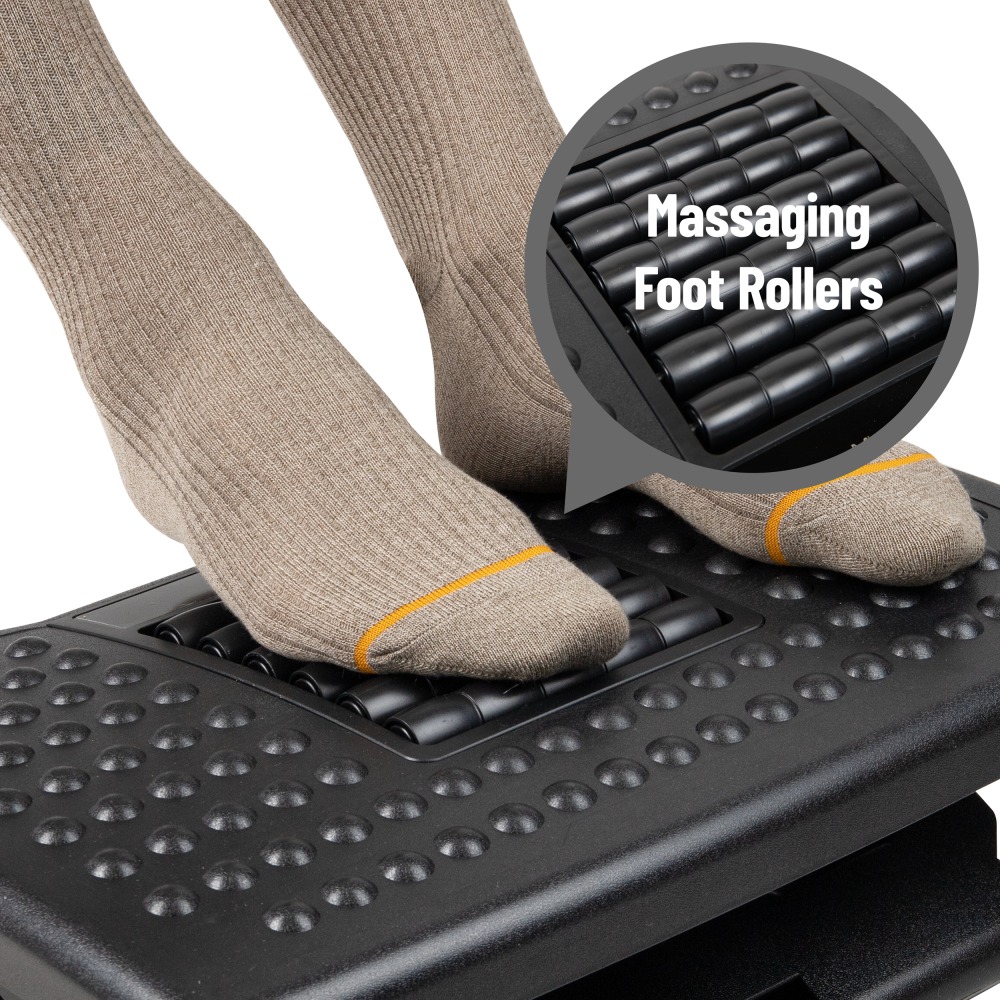 Mind Reader Anchor Collection Adjustable Ergonomic Foot Rest with Massage Rollers 6 34inH x 13inW x 18inD Black PopularChairscom   
