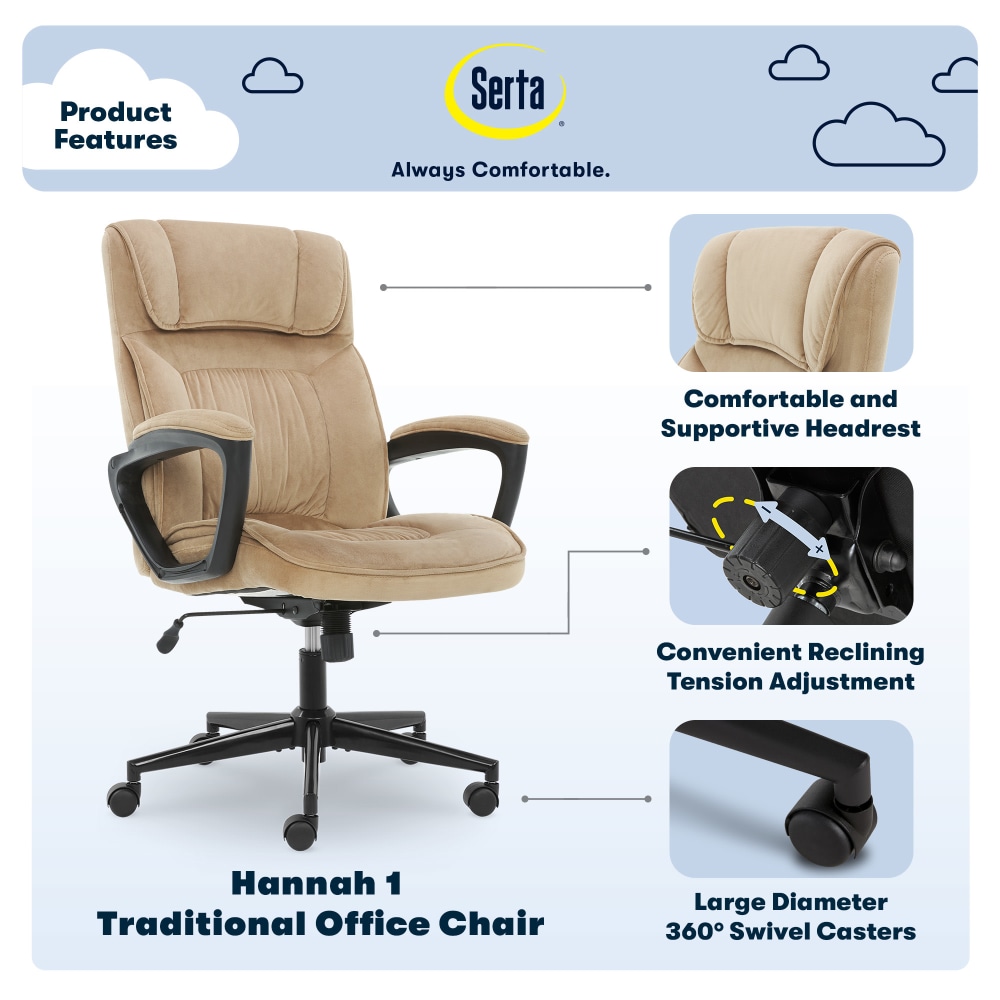 Serta Executive Office Ergonomic Microfiber Mid Back Chair Light BeigeBlack PopularChairscom   