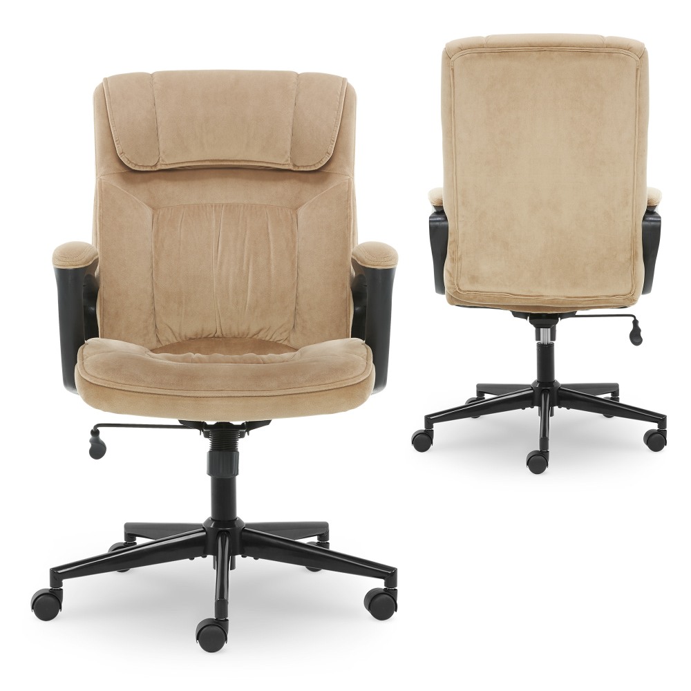 Serta Executive Office Ergonomic Microfiber Mid Back Chair Light BeigeBlack PopularChairscom   