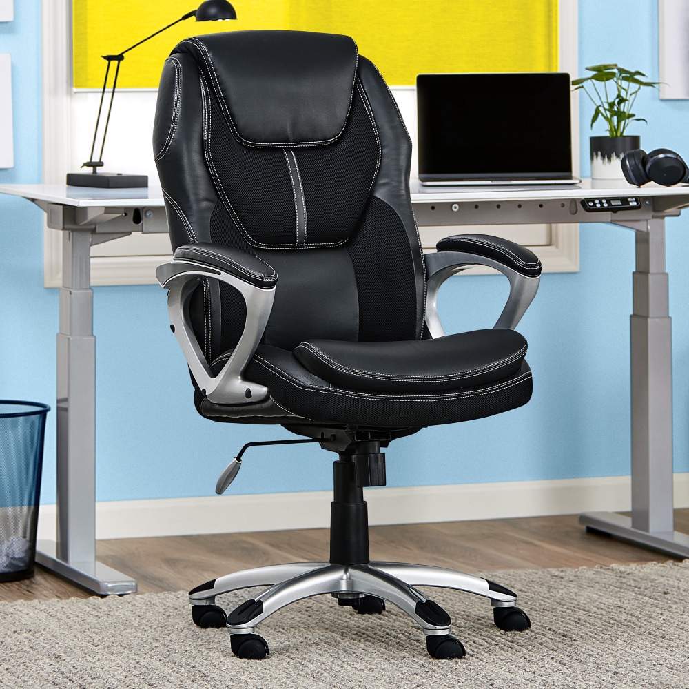 Serta Amplify Bonded LeatherMesh HighBack Office Chair BlackSilver PopularChairscom Serta Amplify Bonded LeatherMesh High Back Office Chair BlackSilver PopularChairscom