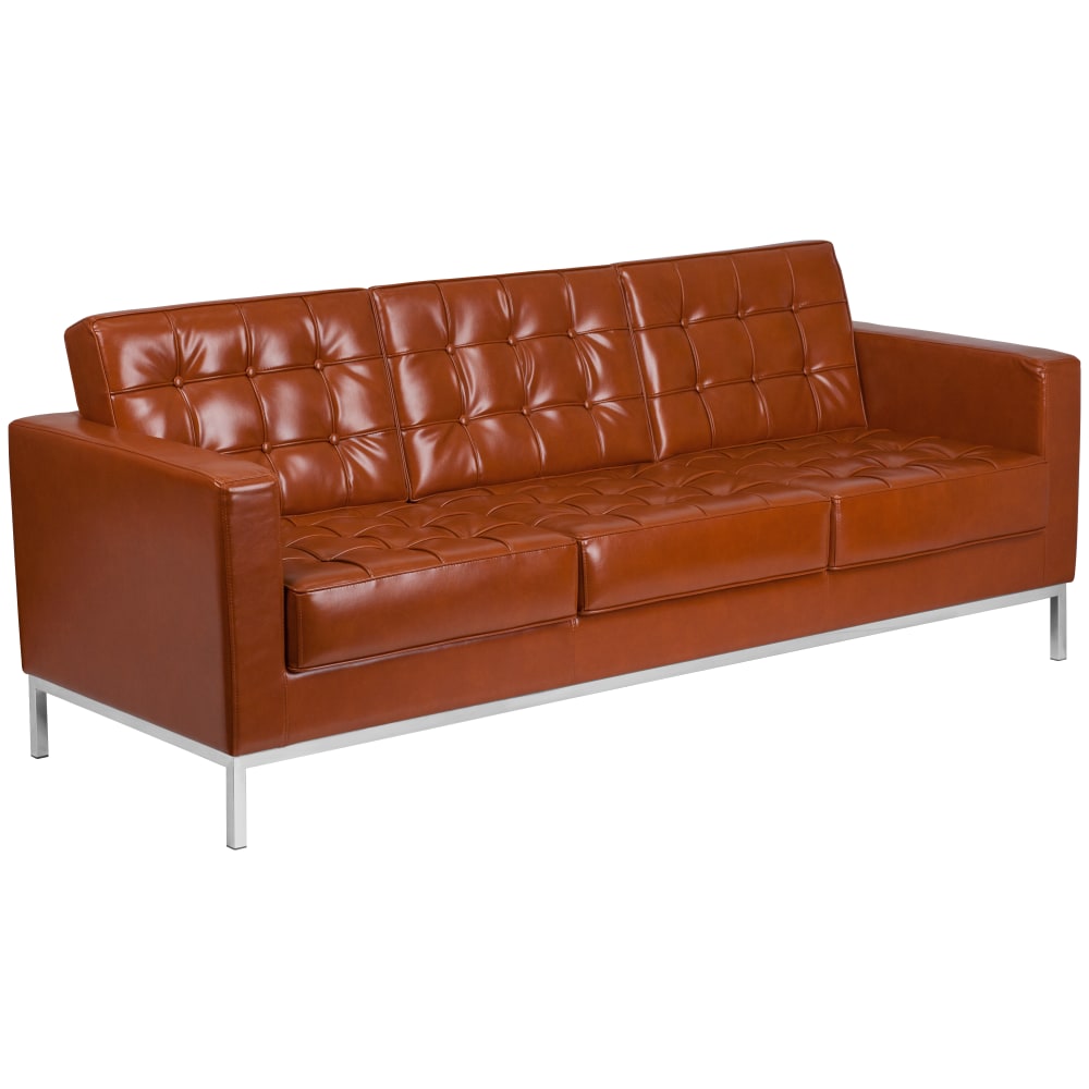 Flash Furniture HERCULES Lacey Series Contemporary Button Tufted Leathersoft Sofa with Integrated Stainless Steel Frame Cognac PopularChairscom Flash Furniture HERCULES Lacey Series Contemporary Button Tufted Leathersoft Sofa with Integrated Stainless Steel Frame Cognac PopularChairscom