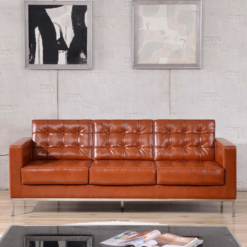 Flash Furniture HERCULES Lacey Series Contemporary Button Tufted Leathersoft Sofa with Integrated Stainless Steel Frame Cognac PopularChairscom Flash Furniture HERCULES Lacey Series Contemporary Button Tufted Leathersoft Sofa with Integrated Stainless Steel Frame Cognac PopularChairscom