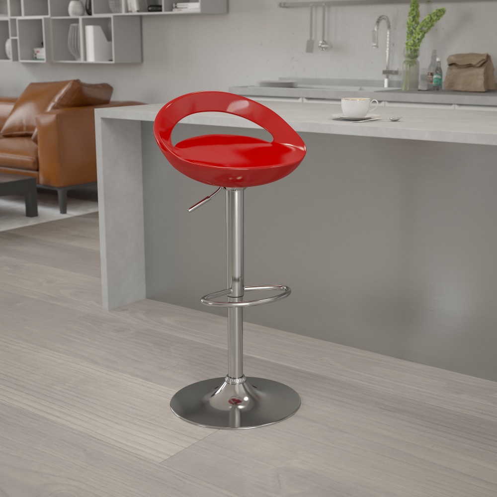 Flash Furniture Contemporary Plastic Adjustable Height Barstool with Rounded Cutout Back and Chrome Base Red PopularChairscom Flash Furniture Contemporary Plastic Adjustable Height Barstool with Rounded Cutout Back and Chrome Base Red PopularChairscom