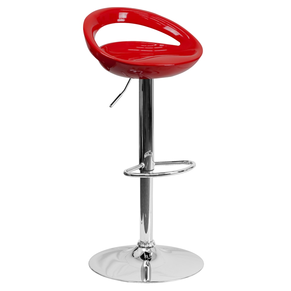Flash Furniture Contemporary Plastic Adjustable Height Barstool with Rounded Cutout Back and Chrome Base Red PopularChairscom Flash Furniture Contemporary Plastic Adjustable Height Barstool with Rounded Cutout Back and Chrome Base Red PopularChairscom