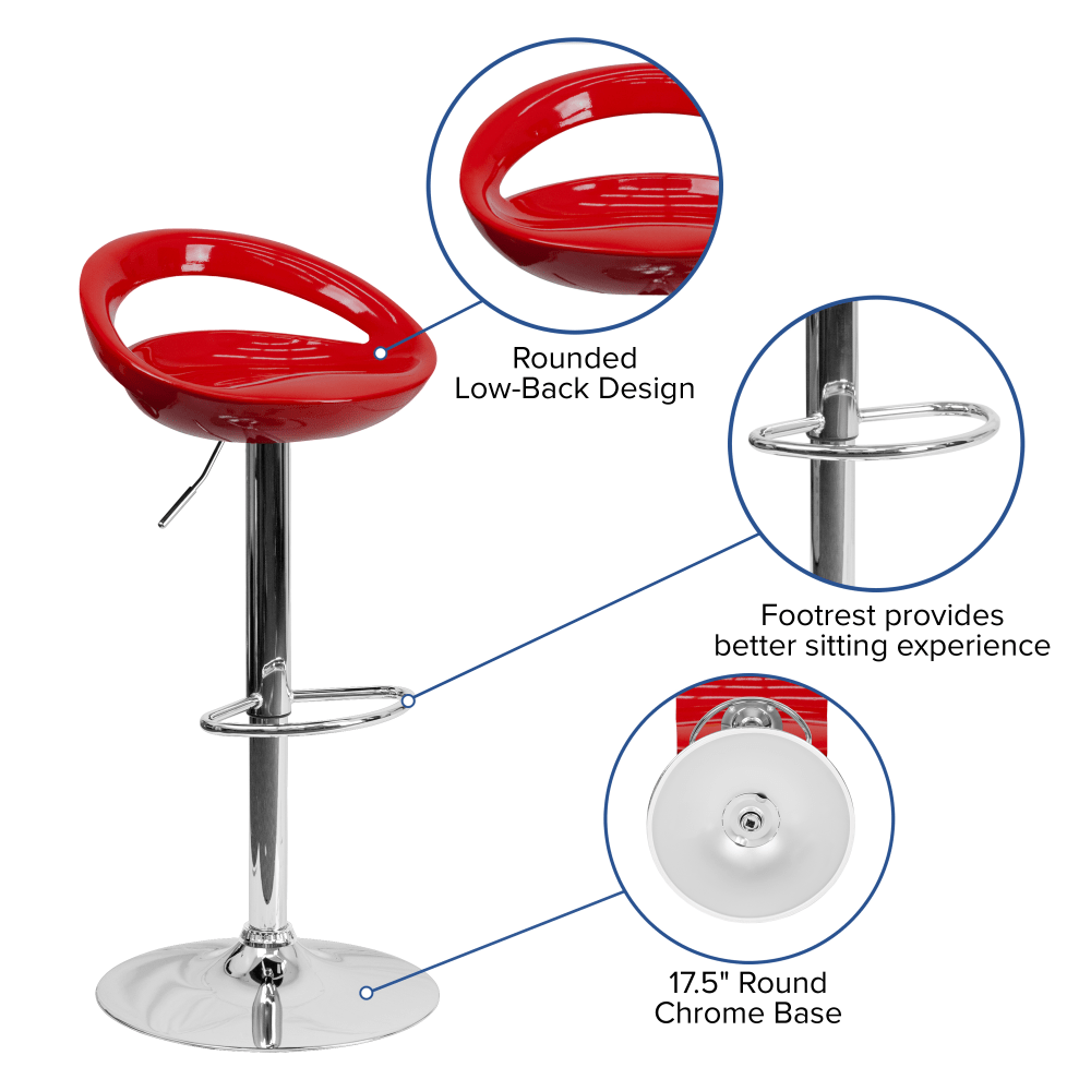 Flash Furniture Contemporary Plastic Adjustable Height Barstool with Rounded Cutout Back and Chrome Base Red PopularChairscom Flash Furniture Contemporary Plastic Adjustable Height Barstool with Rounded Cutout Back and Chrome Base Red PopularChairscom