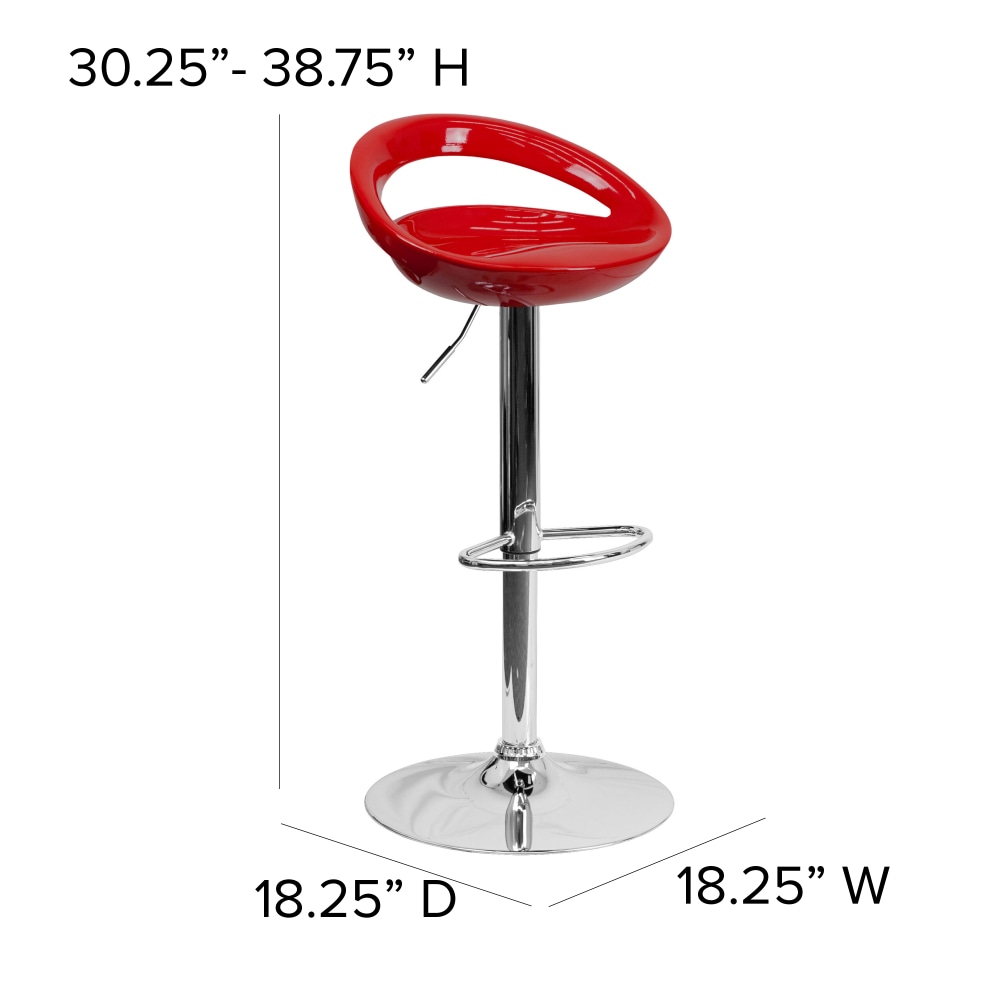 Flash Furniture Contemporary Plastic Adjustable Height Barstool with Rounded Cutout Back and Chrome Base Red PopularChairscom Flash Furniture Contemporary Plastic Adjustable Height Barstool with Rounded Cutout Back and Chrome Base Red PopularChairscom