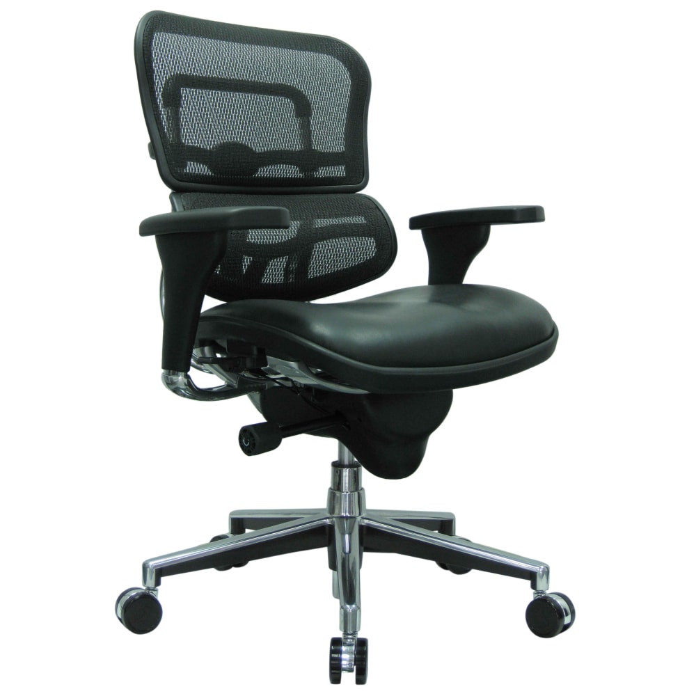 Eurotech Ergohuman Ergonomic Bonded LeatherMesh MidBack Chair BlackChrome PopularChairscom Eurotech Ergohuman Ergonomic Bonded LeatherMesh Mid Back Chair BlackChrome PopularChairscom