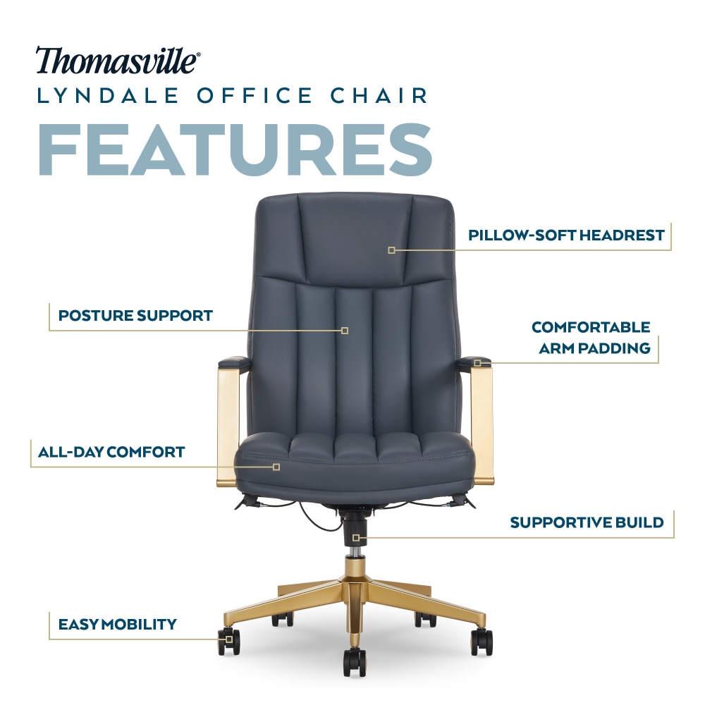 Thomasville Lyndale Ergonomic Faux Leather MidBack Office Chair Dark Blue PopularChairscom Thomasville Lyndale Ergonomic Faux Leather Mid Back Office Chair Dark Blue PopularChairscom