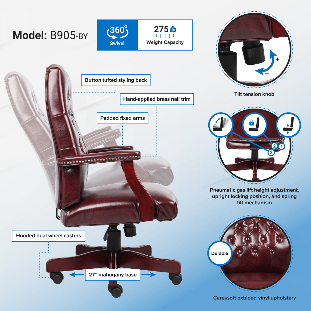 Boss Office Products Traditional Ergonomic HighBack Executive Chair 47inH BurgundyMahogany PopularChairscom Boss Office Products Traditional Ergonomic High Back Executive Chair 47inH BurgundyMahogany PopularChairscom