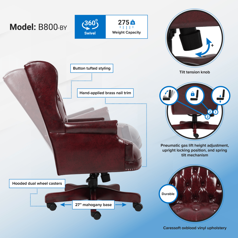 Boss Office Products Traditional Ergonomic HighBack Chair 44inH BurgundyMahogany PopularChairscom Boss Office Products Traditional Ergonomic High Back Chair 44inH BurgundyMahogany PopularChairscom