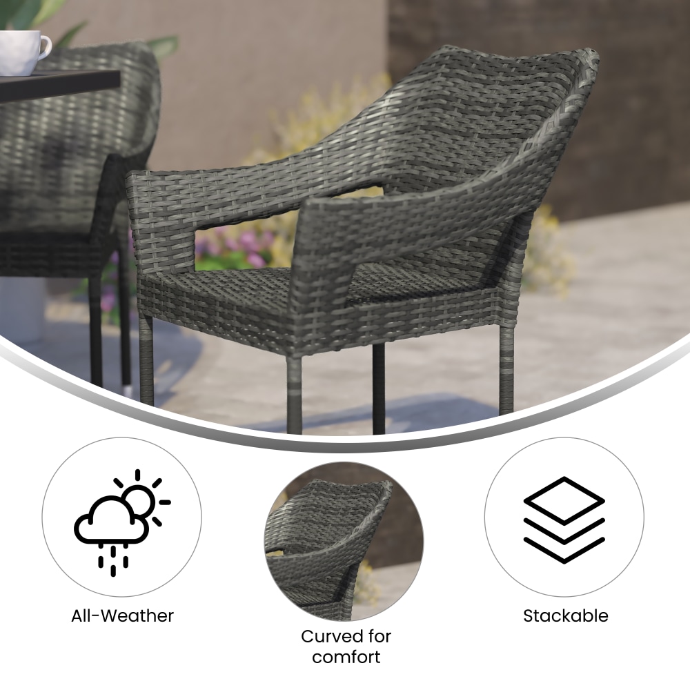 Flash Furniture Ethan AllWeather Rattan Wicker Stacking Patio Dining Chair Gray PopularChairscom Flash Furniture Ethan All Weather Rattan Wicker Stacking Patio Dining Chair Gray PopularChairscom