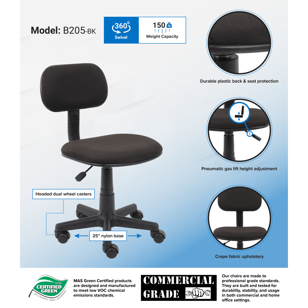 Boss Office Products Steno FabricPlastic LowBack Task Chair Black PopularChairscom Boss Office Products Steno FabricPlastic Low Back Task Chair Black PopularChairscom