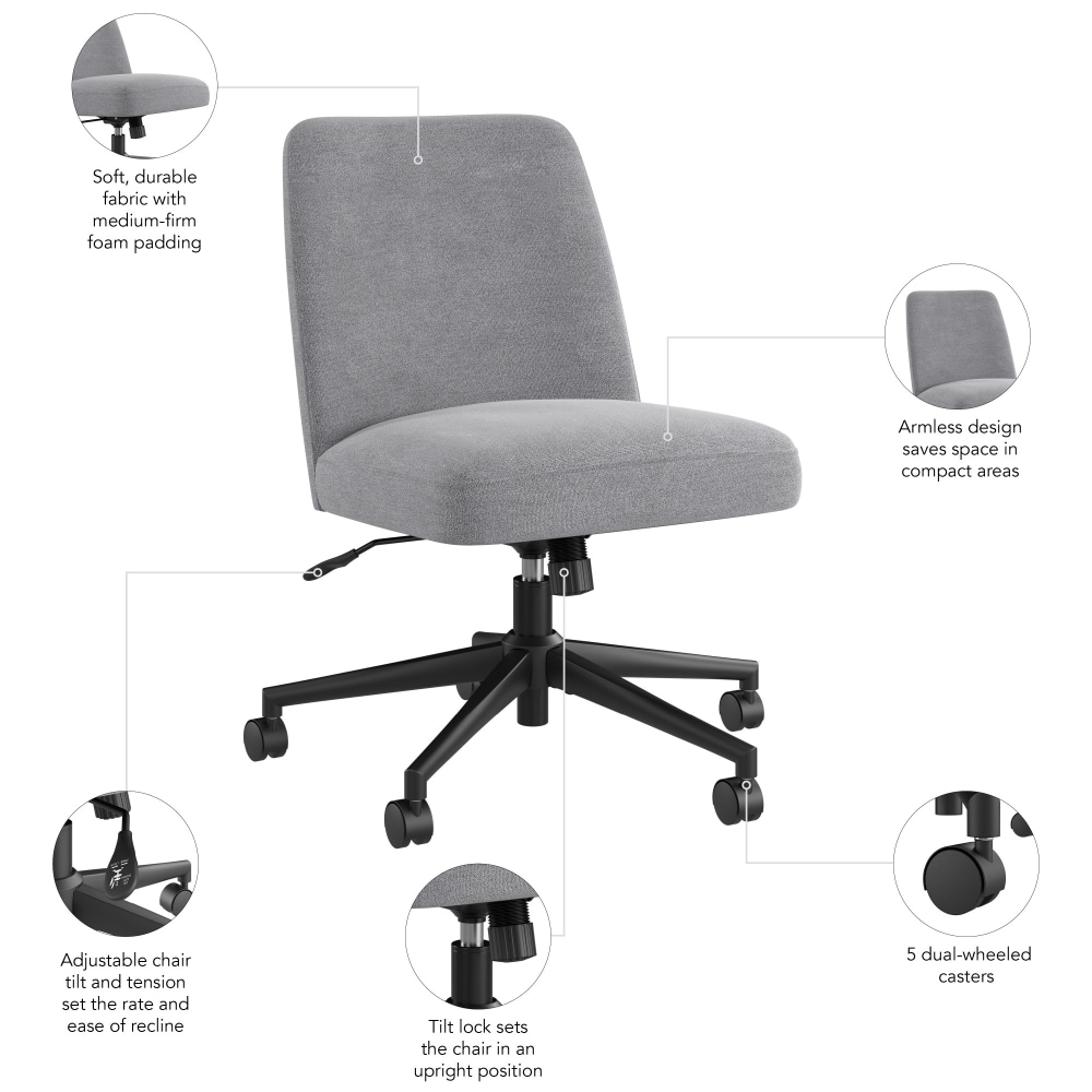 Bush Furniture Serenity Fabric Mid Back Armless Office Chair with Wheels Cool Gray Standard Delivery Service PopularChairscom Bush Furniture Serenity Fabric Mid Back Armless Office Chair with Wheels Cool Gray Standard Delivery Service PopularChairscom