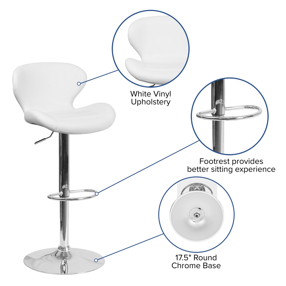 Flash Furniture Contemporary Adjustable Height Vinyl Barstool with Curved Back and Chrome Base White Vinyl PopularChairscom Flash Furniture Contemporary Adjustable Height Vinyl Barstool with Curved Back and Chrome Base White Vinyl PopularChairscom