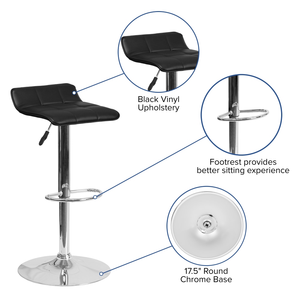 Flash Furniture Contemporary Vinyl Adjustable Height Barstool with Quilted Wave Seat and Chrome Base Black PopularChairscom Flash Furniture Contemporary Vinyl Adjustable Height Barstool with Quilted Wave Seat and Chrome Base Black PopularChairscom