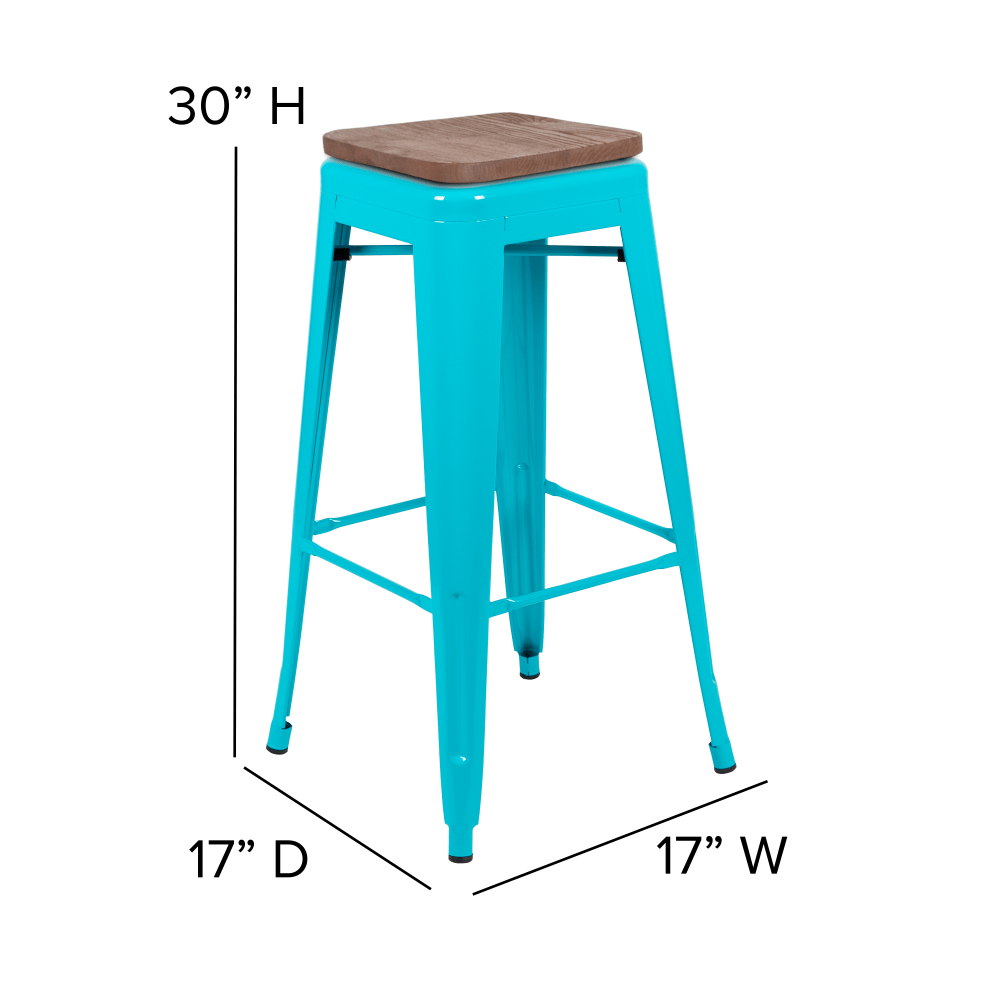 Flash Furniture 30in High Metal Indoor Bar Stool with Wood Seat Stackable Set of 4 Teal PopularChairscom Flash Furniture 30in High Metal Indoor Bar Stool with Wood Seat Stackable Set of 4 Teal PopularChairscom