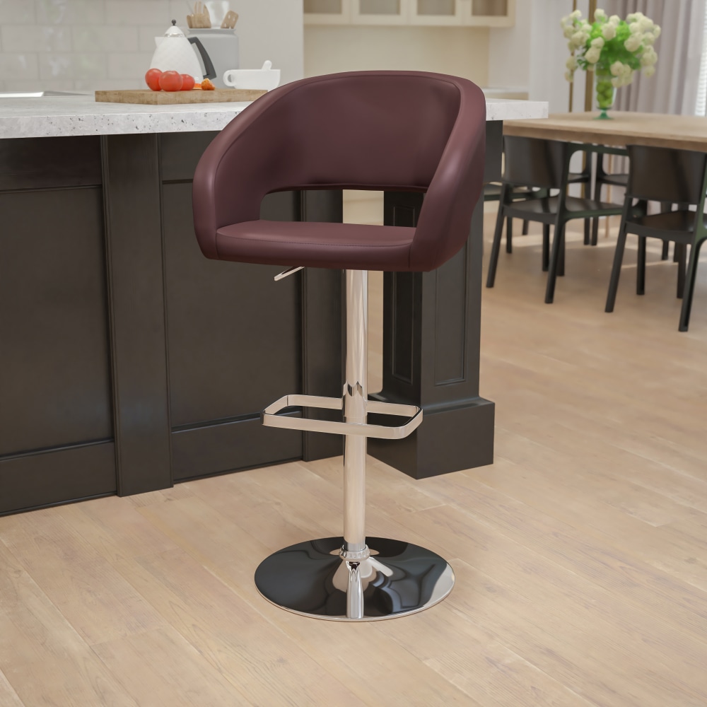 Flash Furniture Contemporary Vinyl Adjustable Height Bar Stool With Rounded Back BrownChrome PopularChairscom Flash Furniture Contemporary Vinyl Adjustable Height Bar Stool With Rounded Back BrownChrome PopularChairscom