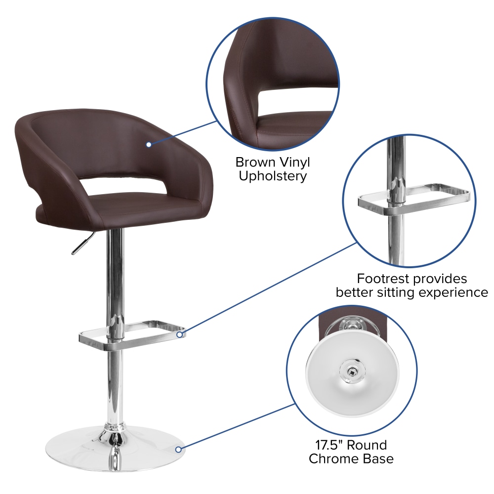 Flash Furniture Contemporary Vinyl Adjustable Height Bar Stool With Rounded Back BrownChrome PopularChairscom Flash Furniture Contemporary Vinyl Adjustable Height Bar Stool With Rounded Back BrownChrome PopularChairscom