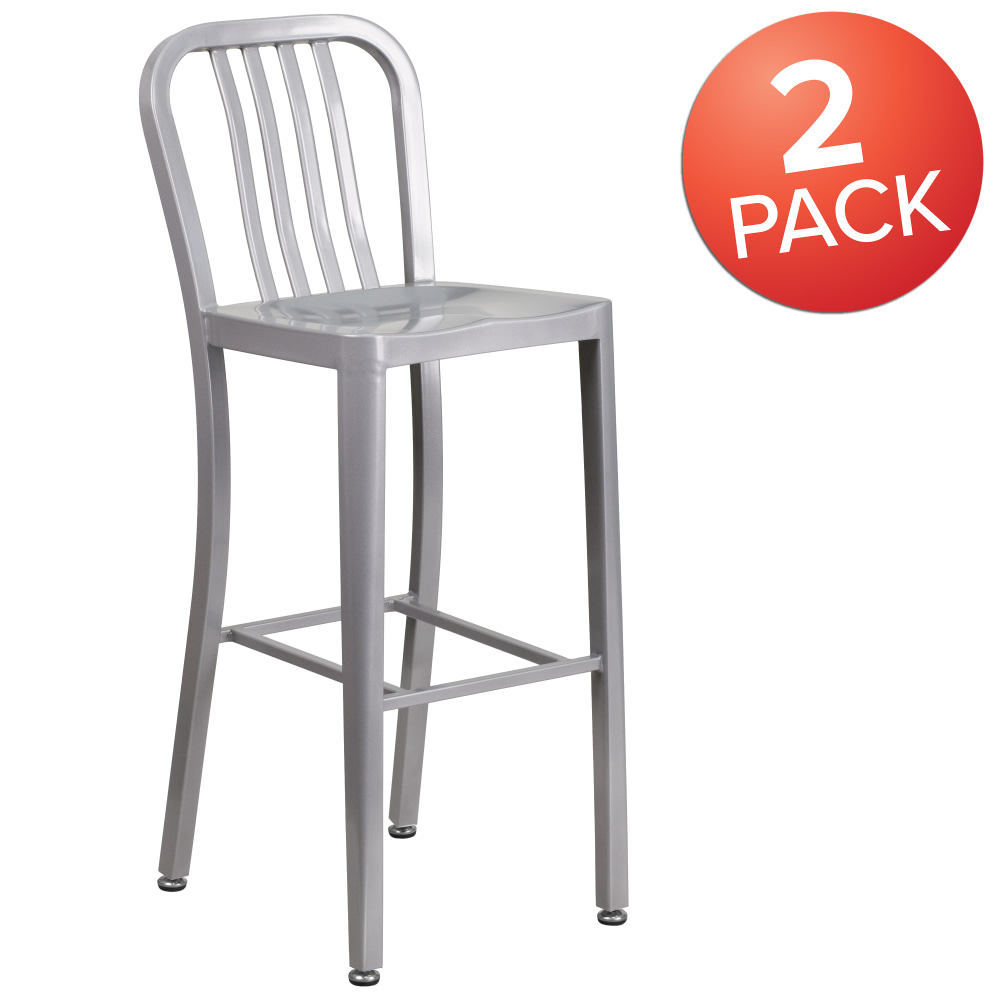 Flash Furniture CommercialGrade IndoorOutdoor Bar Stools With Vertical Slat Backs Silver Set Of 2 Stools PopularChairscom Flash Furniture Commercial Grade IndoorOutdoor Bar Stools With Vertical Slat Backs Silver Set Of 2 Stools PopularChairscom